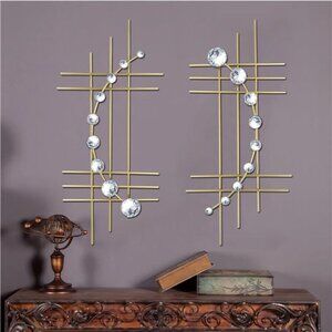 2 Set Bling Metal Wall Art Jeweled crystal Hang wall Decor Rhinestone Diamond